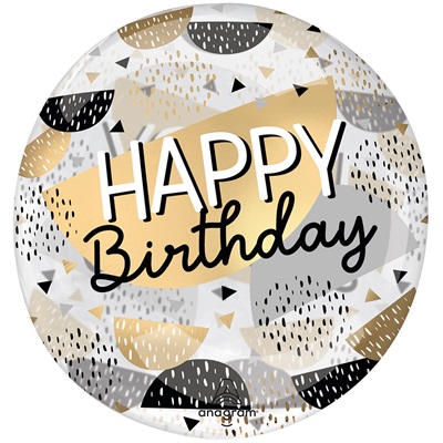 Шар круг "Happy Birthday Геометрия черно-золотой"