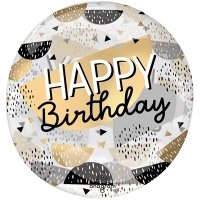 Шар круг "Happy Birthday Геометрия черно-золотой"