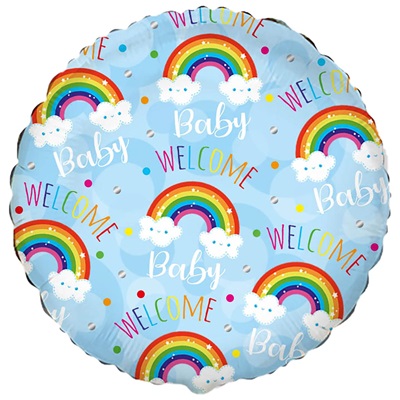 Шар круг "WELCOME BABY Радуги на голубом"