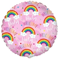 Шар круг "WELCOME BABY Радуги на розовом"