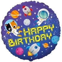 Шар круг "Happy Birthday космический"