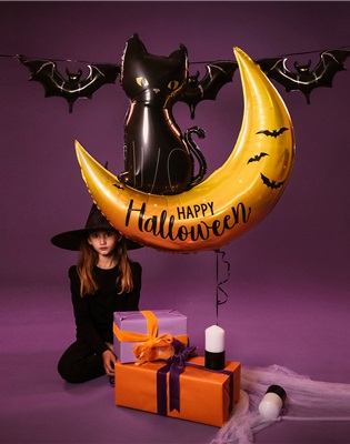 Шар фигура "Happy Halloween Месяц с котом"