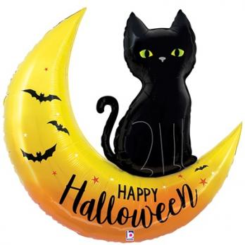 Шар фигура "Happy Halloween Месяц с котом"