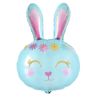 Шар фигура "Заяц с цветочным ободком голубой"