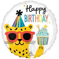 Шар круг "Happy Birthday Леопард в очках"