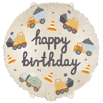 Шар круг "Happy Birthday Строительные машины"