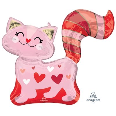 Шар фигура "Кошка розовая с сердцами"