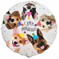 Шар круг "С Днем Рождения Собачки фотографичные"