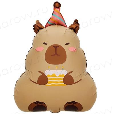 Шар фигура "Капибара в колпаке с тортом"