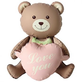 Шар фигура "Мишка с розовым сердцем"