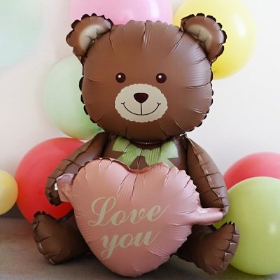 Шар фигура "Мишка с розовым сердцем"