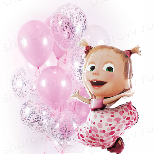 Композиция из шаров "Маша с хвостиками и конфетти"