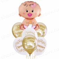 Фонтан из шаров "Счастливых Крестин, малышка!"