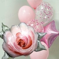Композиция из шаров "Акварельная роза в конфетти"