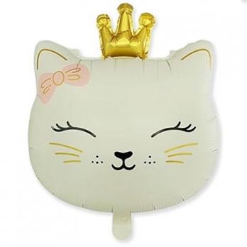 Шар фигура "Кошечка с короной бежевая"