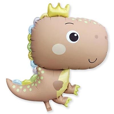 Шар фигура "Динозаврик в короне бежевый"