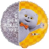 Шар круг "С Днём рождения! Кот Басик"