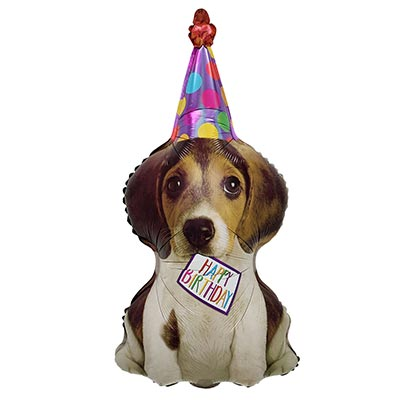 Шар фигура "Happy Birthday! Собака щенок в колпаке"