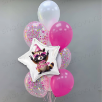 Фонтан из шаров "С Днём рождения и енот"