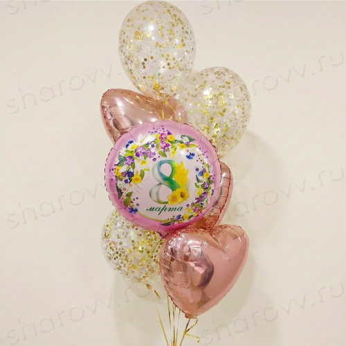 Фонтан из шаров "Мимозы с конфетти"