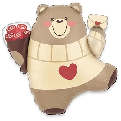 Шар фигура "Мишка танцующий с цветами"