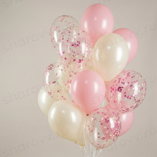 Облако из шаров ассорти "Сливочно-розовые тона"