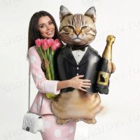 Шар фигура "Кот с тюльпанами и шампанским"