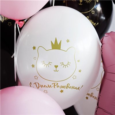 Шары латекс "С ДНЁМ РОЖДЕНИЯ! Кошка в короне"