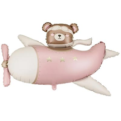 Шар фигура "Мишка в самолете Light Pink"