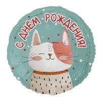 Шар круг "С Днем рождения Котик рыжий с точками"