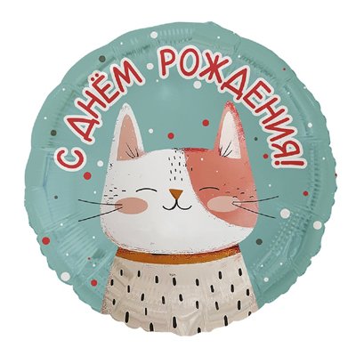 Шар круг "С Днем рождения Котик рыжий с точками"
