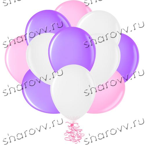 Шары латекс 35см. Белый, розовый, фиолетовый