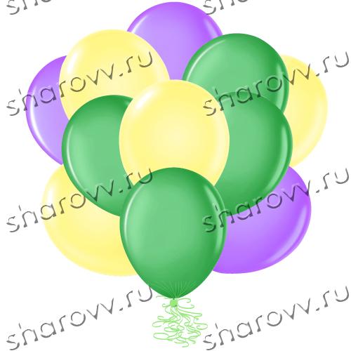 Шары латекс 35см. Желтый, зеленый, сиреневый