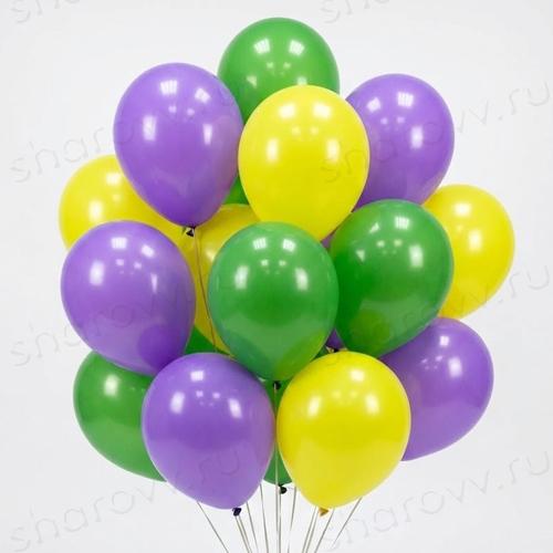 Шары латекс 35см. "Желтый, зеленый, сиреневый"