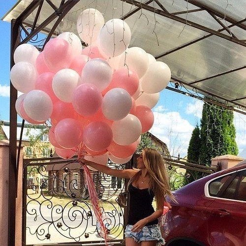 Шары латекс 35см. Белый, розовый