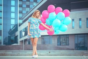 Шары латекс 35см. Голубой, фуксия