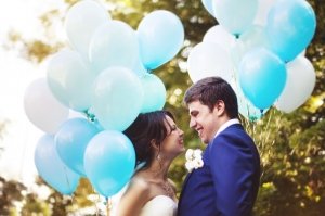 Шары латекс 35см. Белый, голубой