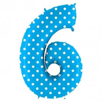 Цифра 6 Горошек на голубом