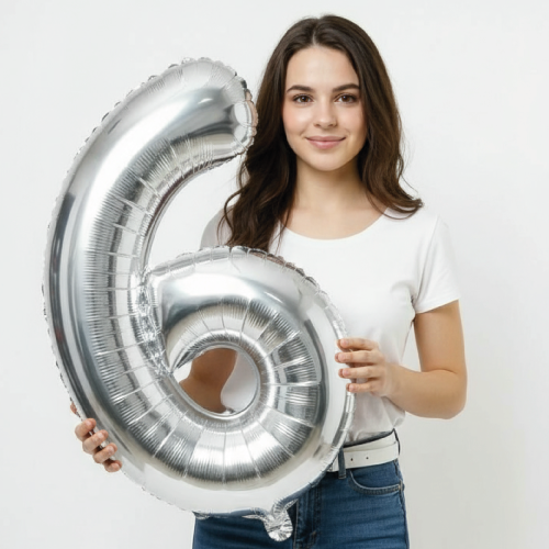 Шар цифра "6" Серебро