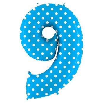 Цифра 9 Горошек на голубом