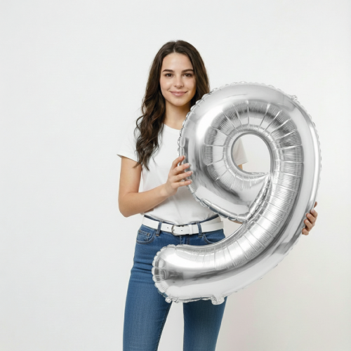 Шар цифра "9" Серебро