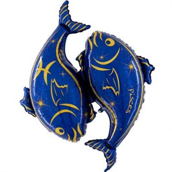 Шар фольга Зодиак Рыбы синий