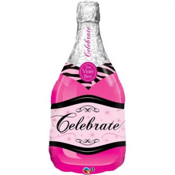 Шар фигура фольга Бутылка шампанского розовая