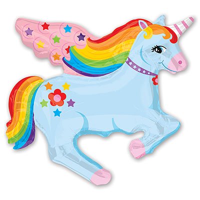 Шар фигура фольга Единорог радужный, голубой