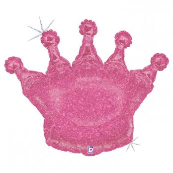 Шар фигура фольга Корона розовая голография