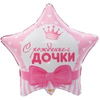 Шар звезда фольга С РОЖДЕНИЕМ ДОЧКИ Сердца