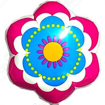 Шар фигура фольга Цветок весенний розово-голубой