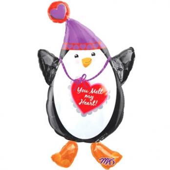 Шар фигура фольга Пингвин с сердцем