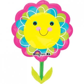 Шар фигура фольга Цветок улыбающийся желтый