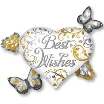 Шар фигура фольга Best Wishes Бабочки Сердца